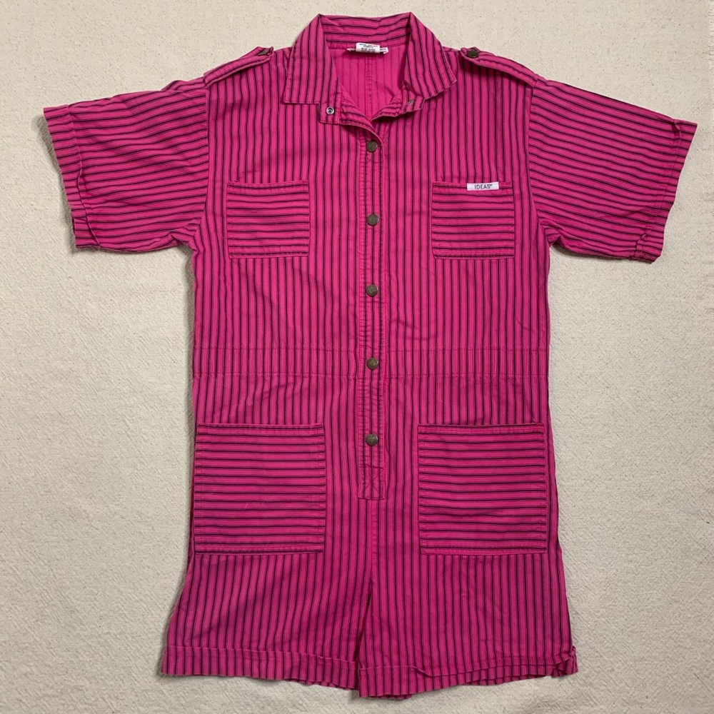 IDEAS Pink Black Stripe Utility Kitsch Romper M
